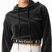 Juicy Couture Y2K  Cropped Pullover Hoodie Logo Elastic Waistband Super Soft sz M