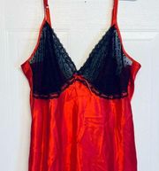 Cacique Lingerie Chemise Nightgown Red Black Lace Size 14/16 XL