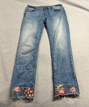 Driftwood Jackie Cropped Floral Embroidered Straight Leg Jeans Size 29 EUC