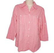 Caribbean Joe Checkered Ginham Top Red & White Size Large