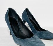 Theory Braxia Blue Suede Heels Pointed Size 37.5 6.5 Women’s