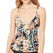 LUCKY BRAND Tankini Black Floral Keyhole Beach Swim NWT Strappy SZ Extra Small