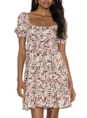 Maaji Ditsy Pink Floral Milkmaid Mini Dress MEDIUM Peasnt Ruffle Puff Sleeve NEW