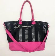 Victoria’s Secret sequin bling pink and black large tote weekender bag