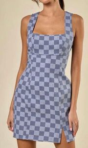 Denim Checkered Mini Dress