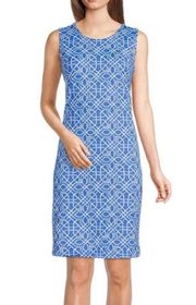 J.McLaughlin Sophia Catalina Cloth Blue Geometric Sheath Dress Sz.S