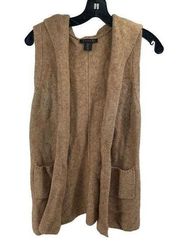 Tahari Women's Knit Open Front Hooded Cardigan Sweater Sleeveless Tan Size Small