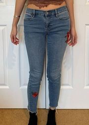 Mid rise rose embroidery ankle jeans/jeggings from PacSun