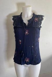 Women's Pale Sky Blue Floral Embroidered Sleeveless Top Size S Stitch Fix GUC!