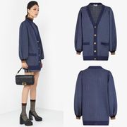 Fendi Checked Silk-blend Jacquard-knit Cardigan in Blue