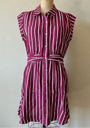 Derek Lam 10 Crosby Raspberry Sleeveless Stripped Mini Shirt Dress Size 10