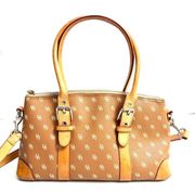 Dooney & Bourke Tan & Brown Leather Monogram Satchel Shoulder Bag Purse