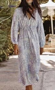 Summersalt The Cinched Waist Caftan Dress in Vintage Floral Lavender Small NWT