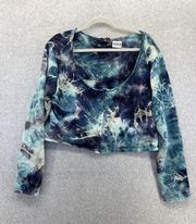 Delia's Women's Button Front Cardigan Cropped Blue Tie Dye Plus Size 3X Scoop