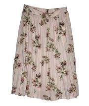 Francesca’s Miami Midi Skirt Pink Floral Pleated Lined A-Line Bohemian Size M