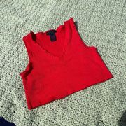 Ralph Lauren frilly red ribbed v-neck tank crop top with raw hem
Women's size S