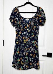 BRAVE SOUL LONDON Womens Large Navy Ditsy Floral Button Front Mini Dress