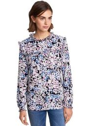 1194 Karl Langerfeld Peasant Long Sleeve Floral Print Blouse Size Medium