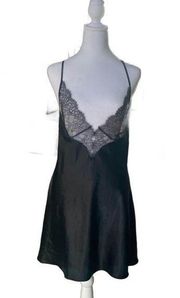 Victoria's Secret Black Lace Trim Satin Slip Dress Size M