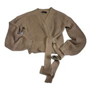 Cider Wrap Tie Knit Cardigan Sweater Women’s Sz S Tan Acrylic Pit-to-Pit 21"