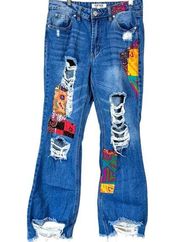 Almost Famous Vintage Distressed Patchwork Jeans