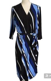 INC Blue Black Striped Faux-Wrap Dress  Women's Plus Size 1X