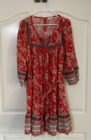 BeachLunchLounge Red Boho Patterned Flowy Dress Size L