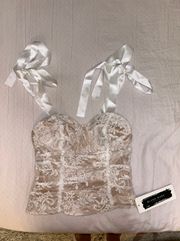 NWT White lace corset, satin bow strap tank top