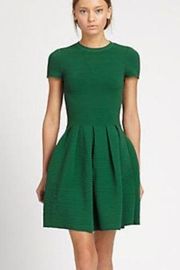 Ganni green textured short sleeve fit and flare dress size Small