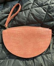 A New Day Coral Faux Alligator Textured Half Moon Soft Clutch Coral