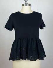 Kate Spade Broome Street Black Eyelet Peplum Top