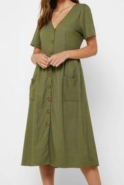 Olive Green Button Down  Dress