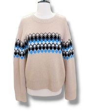 A.L.C Wool Fair Isle Sweater Nathan Diamond Knit Alpaca Cream Arctic Blue Large