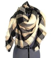 Plaid Oversized Blanket Scarf Beige Black Brown Plaid