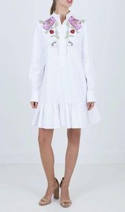 Alexander McQueen White Cotton Floral Embroidered Ruffles Hem Mini Dress Size 38