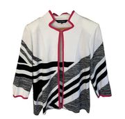 Ming Wang Cardigan Sweater Jacket Size Small Black White Pink 3/4 Sleeve Knit