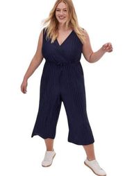 Torrid Navy Pleated Knit Surplice Drawstring Culotte Jumpsuit Size 2 (18-20)