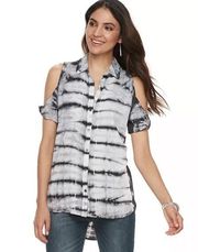 Rock & Republic Medium Black & White Tie Dye Twisted SS Shirt