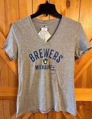 Genuine Merchandise Light Gray Milwaukee Brewers Women's V-Neck Short Sleeve T-S