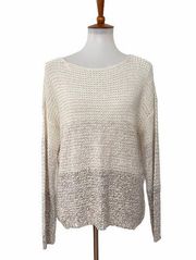 RDI Womens Ivory Tan Melange Open Knit Pullover Sweater Natural Combo L Large