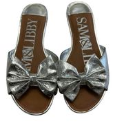 SAM & LIBBY Womens US 6 Sandals with Bow Shoe Slip on Slides Wedding Silver