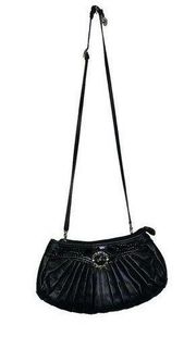 Brighton Black Leather Pleated Versatile Purse Hand Shoulder Bag One Size Women