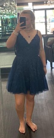 Navy Lace Homecoming Dress