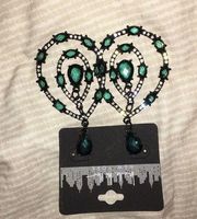 Nicole Miller Black Green Stones Oval Double Hoops