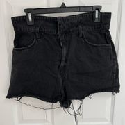 BERSHKA Black Distressed High Waisted Denim Jean Shorts Women’s Size S Approx