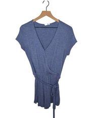 Gap Blue Heathered V Neck Tie Waist Wrap Short Sleeve Lightweight Romper Sz M