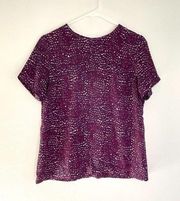 RENEE C. STITCH FIX Plum Purple Cream Navy Printed Short Sleeve Work Blouse Top