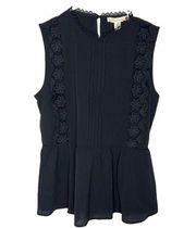 🆕 NWT Monteau Black Embroidered Sleeveless Ruffled Peplum Tank Top