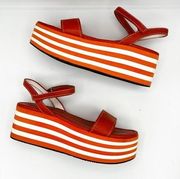 Prada Vintage 90s Y2K Striped Platform Leather Sandal Orange 37.5