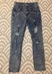 Skinny Lily Acid Wash Blue Denim Distressed Jeans, 5 Juniors